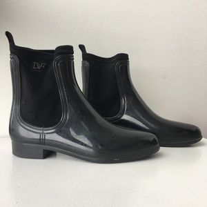 DVF Diane Von Furstenberg black ankle rain boots